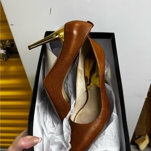 Michael Kors Tan Leather Heels with Gold Accents